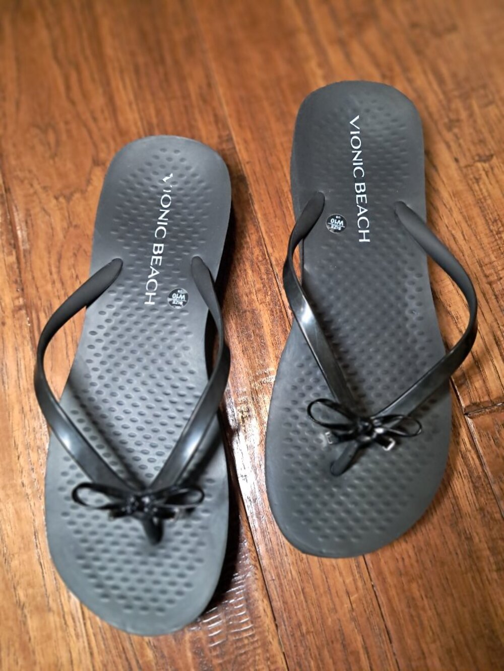 Women's Black Vionic Beach Noosa Wedge Flip Flops With Bow Details Size 10W